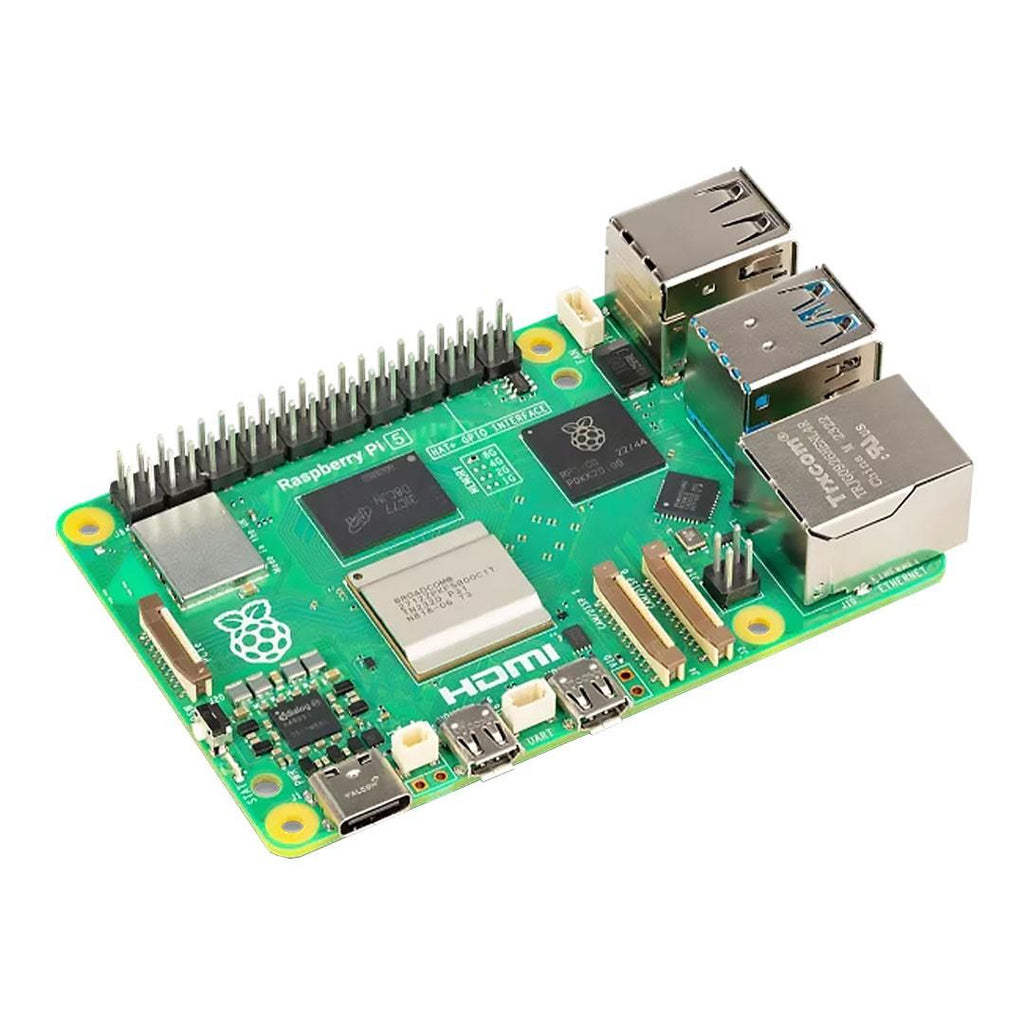 Raspberry Pi 5 8GB angled view with GPIO header