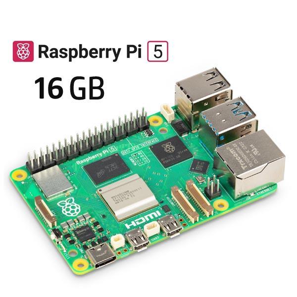 Raspberry Pi 5 16GB angled view with GPIO header