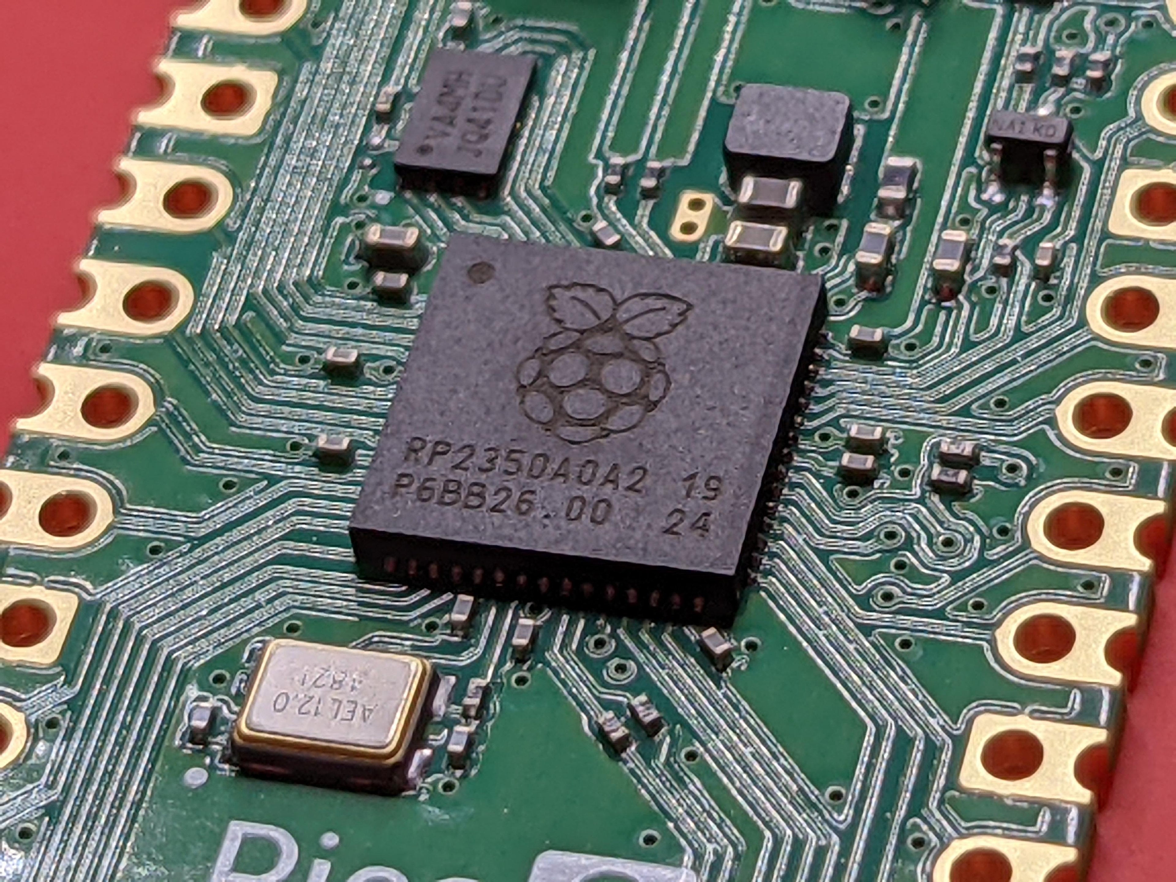 Raspberry Pi Pico 2 development board with USB port