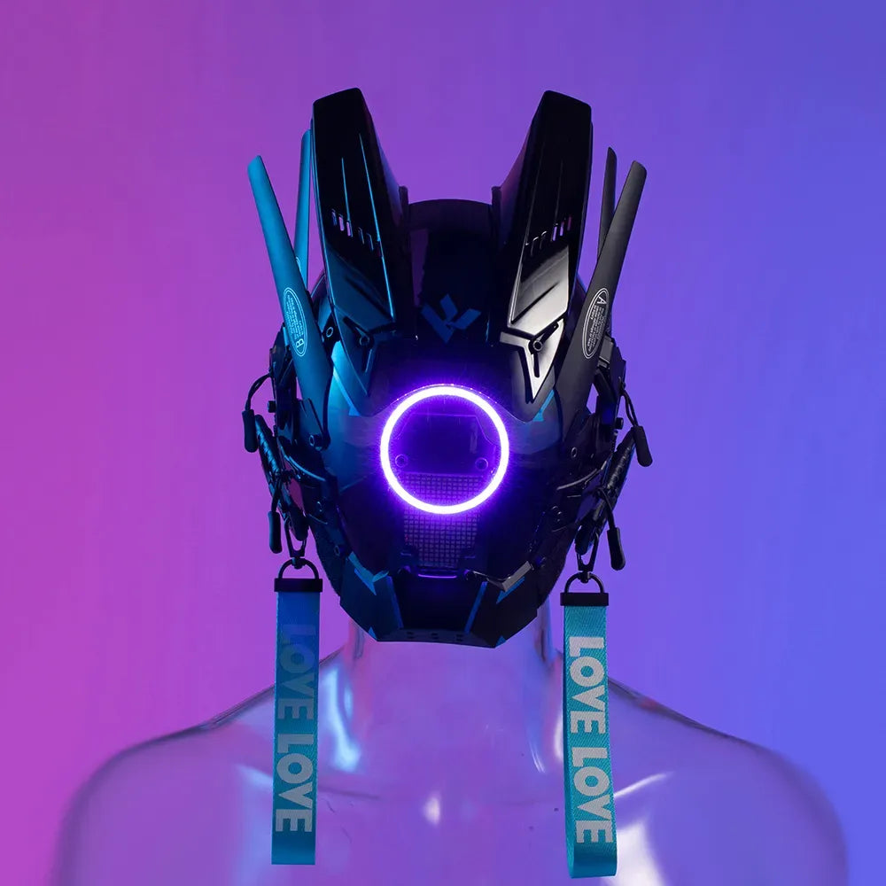 Cyberpunk LED Warrior Helmet – Futuristic Techwear Cosplay Mask