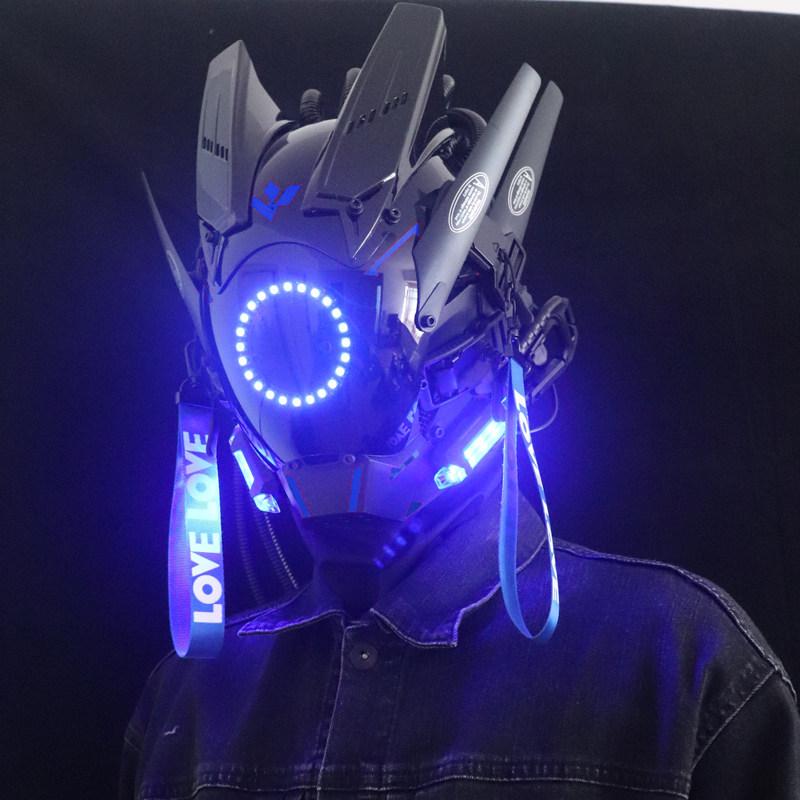 Cyberpunk LED Warrior Helmet – Futuristic Techwear Cosplay Mask