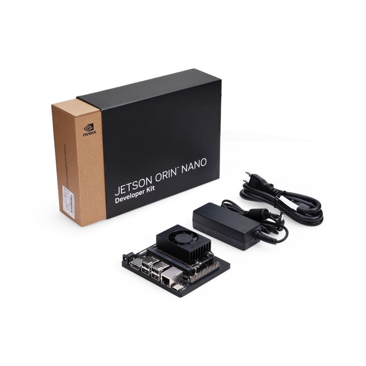  poder, cableNVIDIA Jetson Orin Nano Super Developer Kit unboxed with power supply